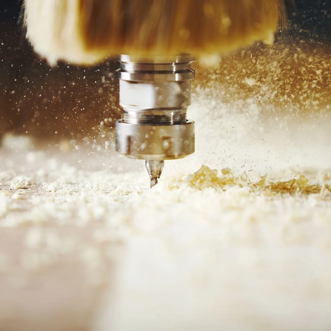 Close-up of a wood component being machined